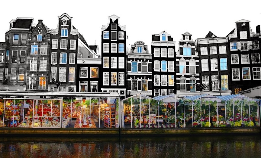 Mercado de flores em margem de canal de Amsterdã Mercado de flores em margem de canal de Amsterdã